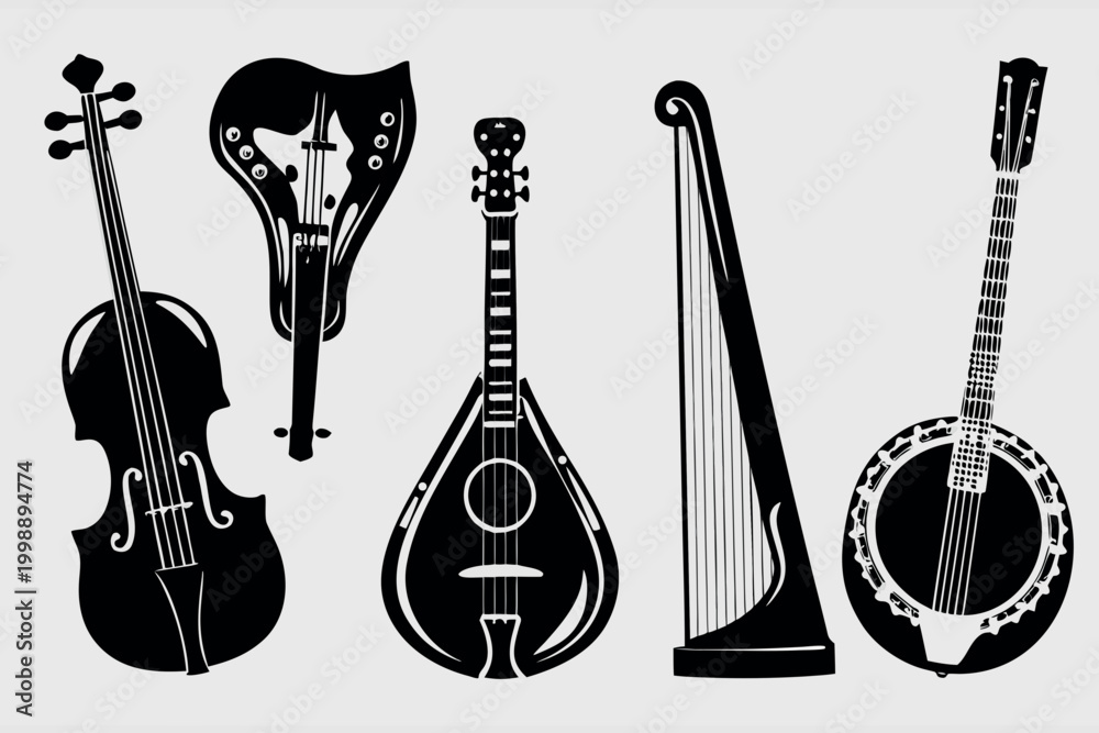 Fototapeta premium string instruments collection silhouette illustration set for music orchestra folk and acoustic design