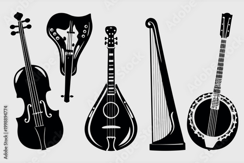 string instruments collection silhouette illustration set for music orchestra folk and acoustic design