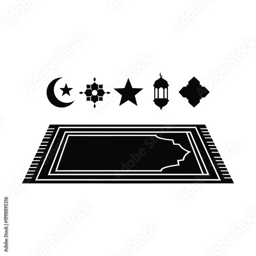 Islamic Prayer Mat with Crescent Moon and Star Icons