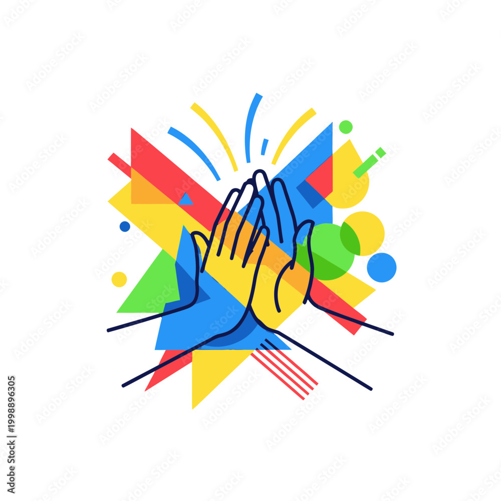 Obraz premium Teamwork High Five Celebration Abstract Geometric Shapes Background