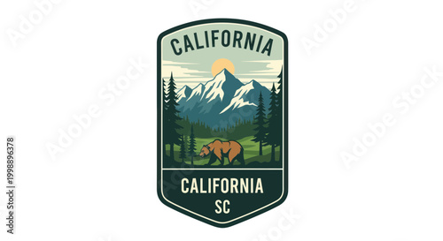 California Bear Mountain Forest Landscape Vintage Sticker Emblem
