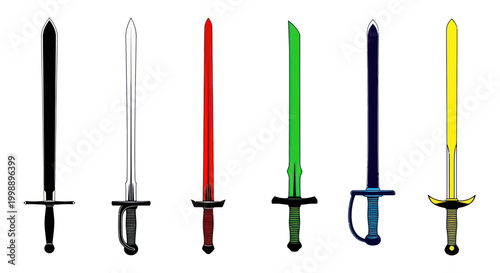 Colorful Collection of Swords on White Background