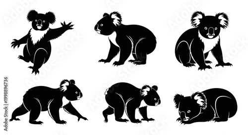 Koala Bear Silhouettes in Various Poses ? Wildlife Vector Set