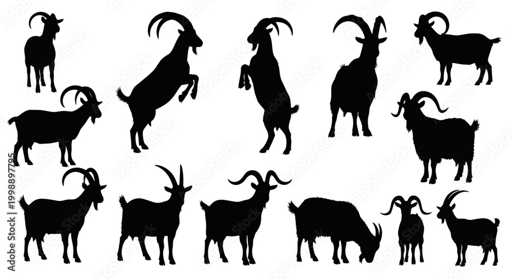 Fototapeta premium Goat Silhouettes Collection: Diverse Poses and Actions