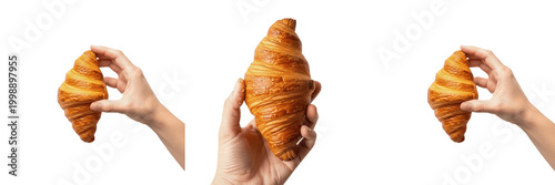 Foto Single Golden Brown Baked Butter Croissant Isolated For Bakery Breakfast Snack A