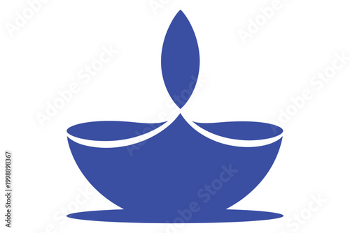 Minimalist blue vector illustration of a traditional indian oil lamp diya