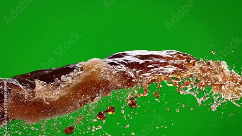 Wave Style Cola Splash on Green Screen Background