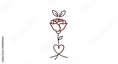 Rose flower with heart stem line.