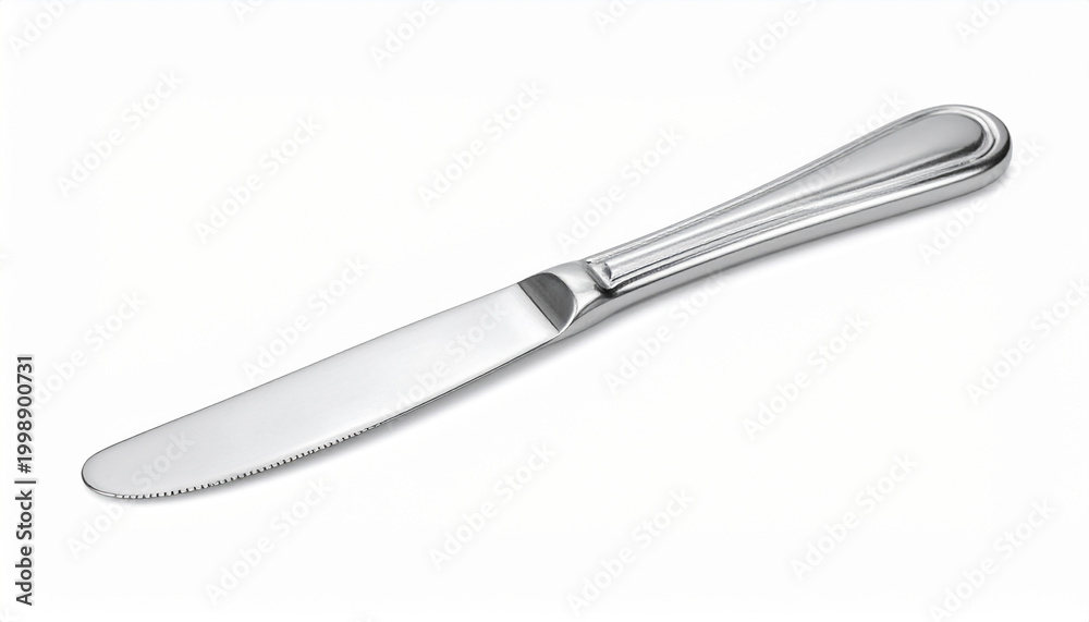 Fototapeta premium Silver stainless steel dinner knife with fluted handle and serrated blade