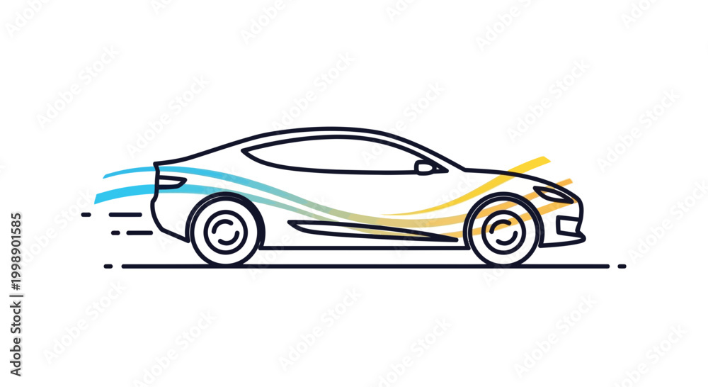Fototapeta premium Aerodynamic car outline with airflow lines, symbolizing speed and efficiency