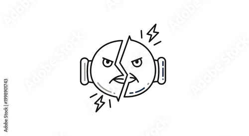 Angry Face Cracked in Half, Conflict and Disagreement Concept