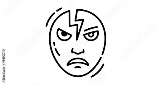 Angry Face Icon with Lightning Bolt Symbolizing Rage and Frustration