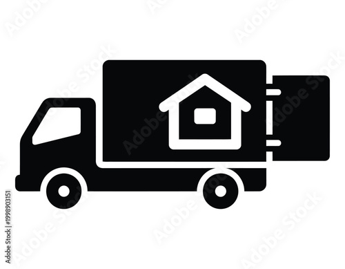 Moving truck silhouette a black and white icon representing relocation and transportation services