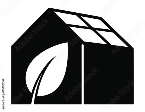 Modern house silhouette with leaf a minimalist design representing sustainable living and eco friendly architecture