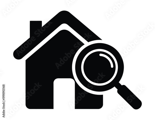 House inspection silhouette a black glyph icon depicting home examination with a magnifying glass