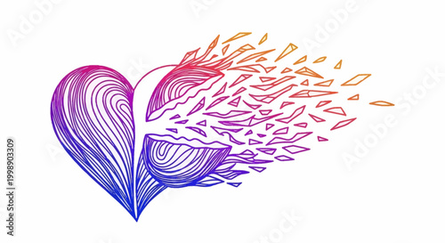 Heartbreaking Fragmentation: Abstract Love Symbol Dissolving into Geometric Shards