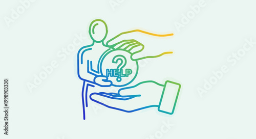 Help concept: Hand giving money with question mark and help text to person