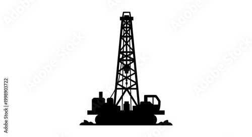 Black silhouette of an oil drilling rig isolated on white background