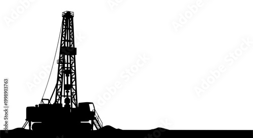 Industrial oil drilling rig silhouette isolated on white background