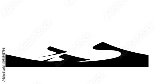 Minimalist Black and White Silhouette of Sand Dunes in the Desert