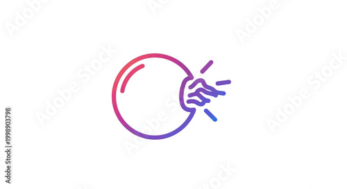Hand pushing a glowing sphere with colorful light rays, abstract concept