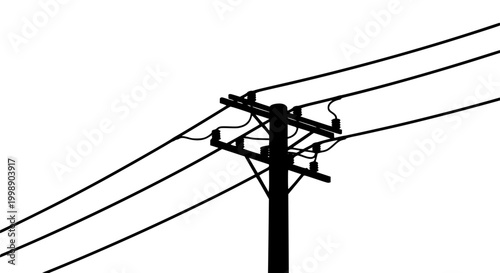 Silhouette of an electric utility pole with power lines