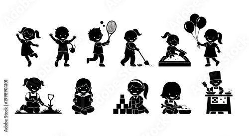 Set of Children Playing Silhouettes Icons
