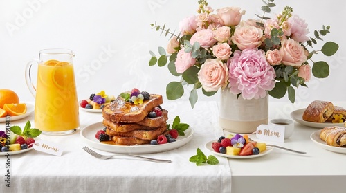 Seasonal Holiday Food Us Uk Canada American Mother's Day Brunch Spread with Mimosas, Fr
