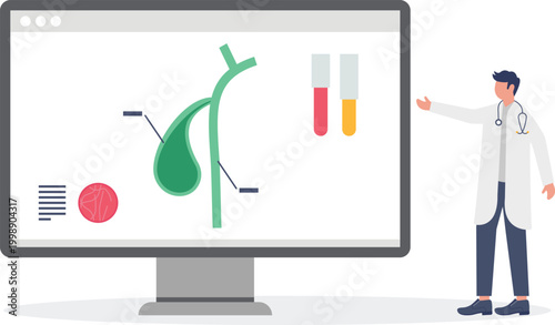 Doctor analyzing gallbladder scan on digital monitor