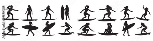 Canvastavla Female surfer silhouette collection