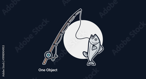 Fishing rod with a caught fish, isolated on dark background, concept of success and achievement