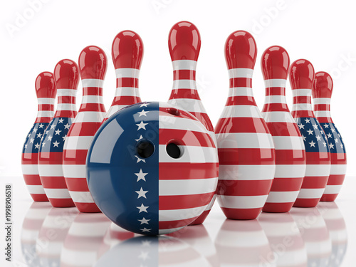 American flag bowling ball and pins, patriotic sports equipment
