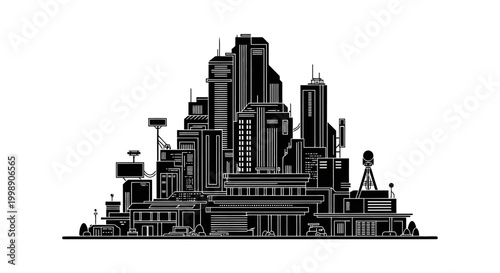 Futuristic City Silhouette Illustration ? Modern Urban Concept