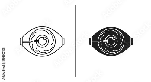 Cybernetic eye icon set, futuristic bionic eyeball vector illustration, robotic vision and artificial intelligence optic sensors in black and white
