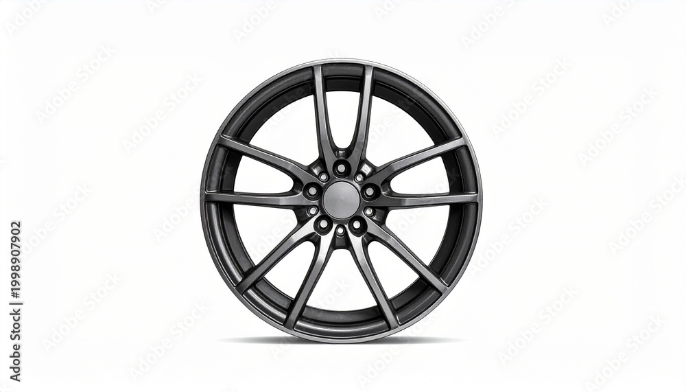 Obraz premium Sleek alloy car wheel with eight spokes and a dark metallic finish