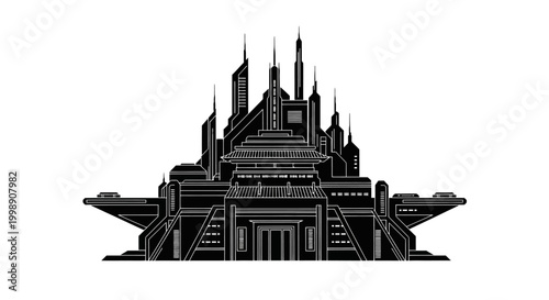 Futuristic City Silhouette Icon ? Sci-Fi Urban Architecture Design