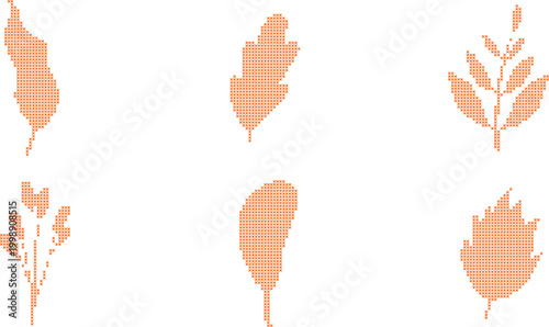 Halftone leaf shapes in orange on white background for graphic design
