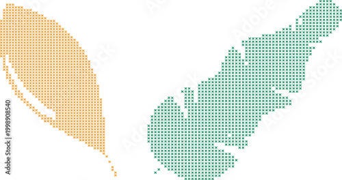 Map of California state in orange and green dots on white background