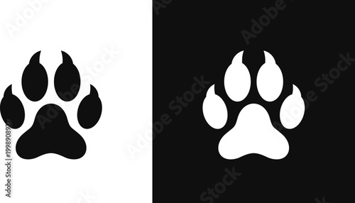 Wolf paw print silhouette. Animal paw print vector illustration 