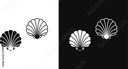 Sea shell silhouette. Scallop shell icon set