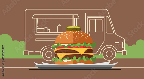 Delicious Double Cheeseburger Served From Food Truck With Fresh Ingredients