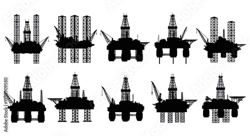 Oil Rig Silhouettes: Offshore Platform Collection