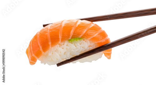 Salmon nigiri sushi piece isolated on transparent background japanese cuisine delicacy