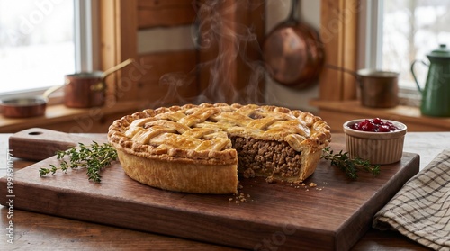 Canadian Food Traditional Tourtiere Meat Pie with Flaky Pastry, French-canadi