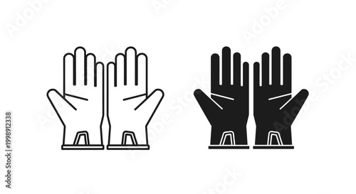 Protective work gloves vector icons, industrial safety hand gear symbols, black and white outline protective equipment for construction and gardening