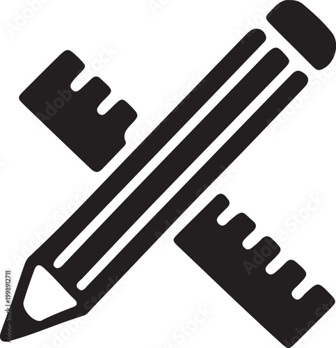 Design Icon: Pencil and Ruler Vector Illustration. Drafting Tools Graphic: Minimalist Pencil and Ruler Icon.