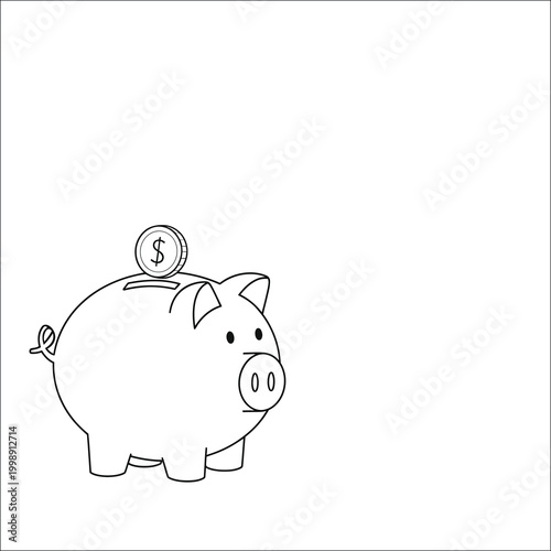 Piggy Bank Savings Coin Line Art Illustration