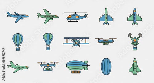 Collection of various aircraft and air vehicles.