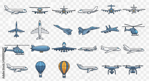 Collection of various aircraft and airborne vehicles.
