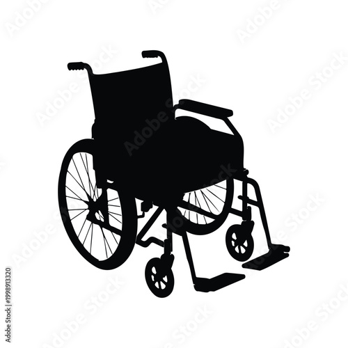 Empty wheelchair  silhouette vector flat design on white background.
